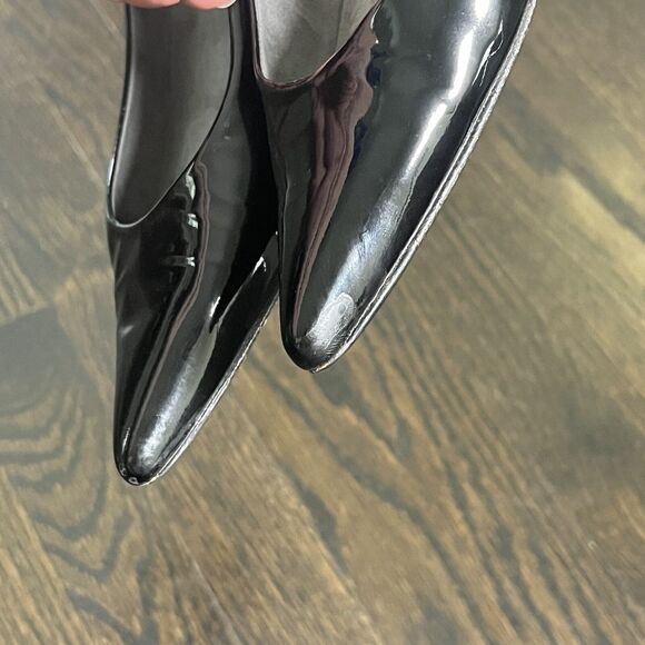Stuart Weitzman Pumps 8 Narrow Pointed Toe Kitten Heel Black Patent Leather - Picture 7 of 12